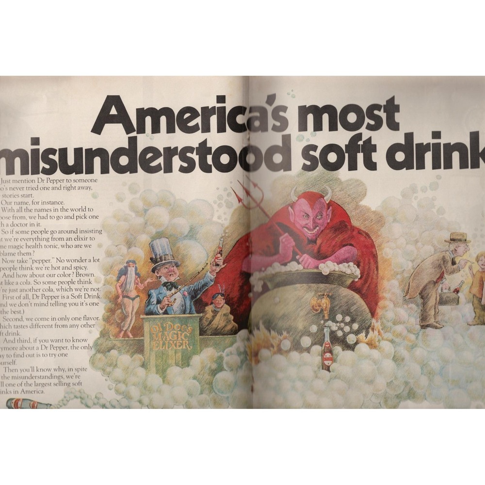 Dr Pepper Americas Most Misunderstood Soft Drink Soda Centerfold Print Ad 1970